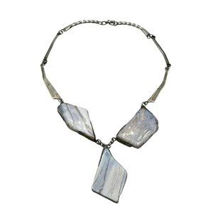 Handcrafted Brutalist Necklace Purple Striped Agate Stone Unusual Chunky Stones